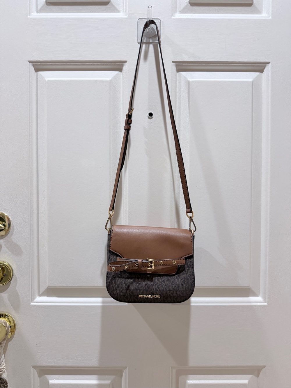 Michael Kors Dark Brown and Tan Signature Crossbody